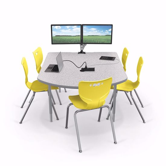 Picture of 5' MediaSpace D-Shape AV Table with Gray Nebula Surface Platinum Horseshoe Legs and Black Edgeband