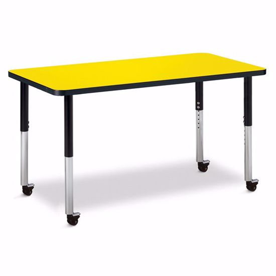 Picture of Berries® Rectangle Activity Table - 24" X 48", Mobile - Yellow/Black/Black