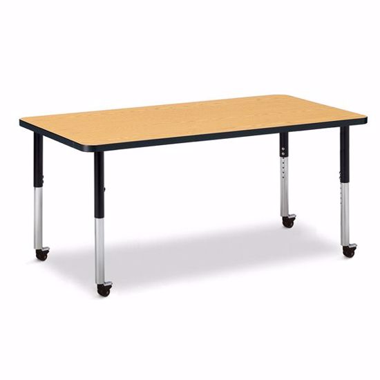 Picture of Berries® Rectangle Activity Table - 30" X 60", Mobile - Oak/Black/Black