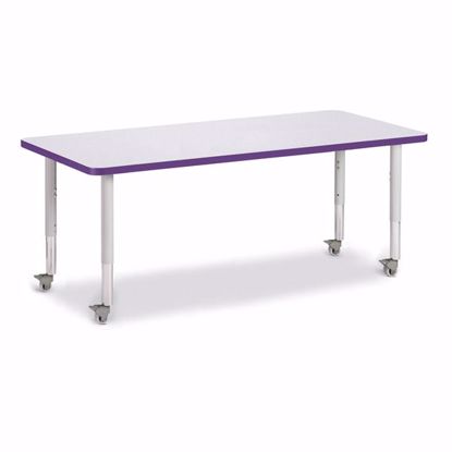 Picture of Berries® Rectangle Activity Table - 30" X 72", Mobile - Gray/Purple/Gray