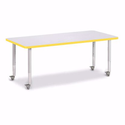 Picture of Berries® Rectangle Activity Table - 30" X 72", Mobile - Gray/Yellow/Gray