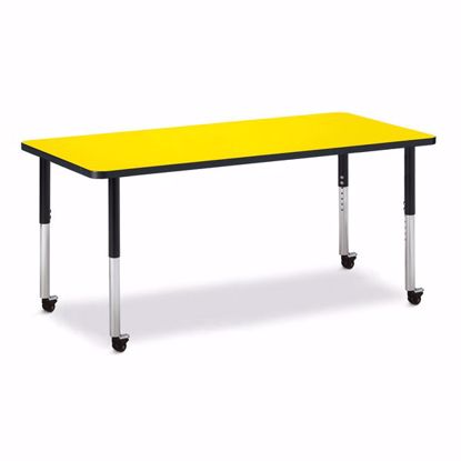 Picture of Berries® Rectangle Activity Table - 30" X 72", Mobile - Yellow/Black/Black