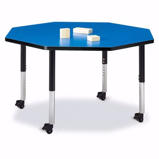 Picture of Berries® Octagon Activity Table - 48" X 48", Mobile - Blue/Black/Black