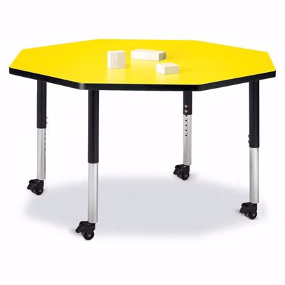 Picture of Berries® Octagon Activity Table - 48" X 48", Mobile - Yellow/Black/Black