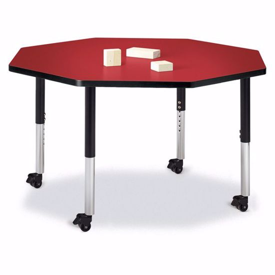 Picture of Berries® Octagon Activity Table - 48" X 48", Mobile - Red/Black/Black