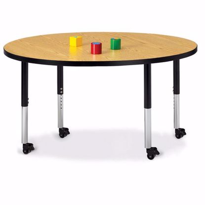 Picture of Berries® Round Activity Table - 48" Diameter, Mobile - Oak/Black/Black