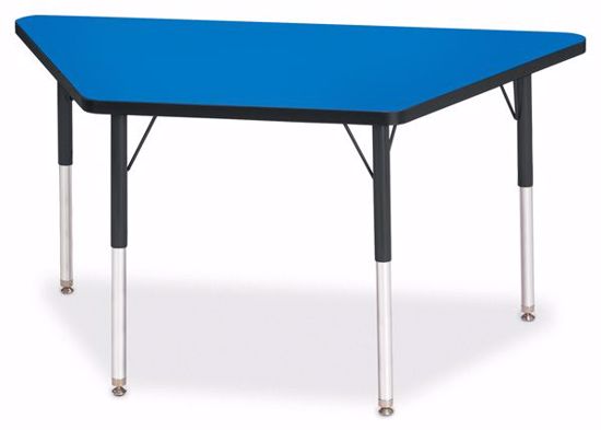 Picture of Berries® Trapezoid Activity Tables - 24" X 48", A-height - Blue/Black/Black