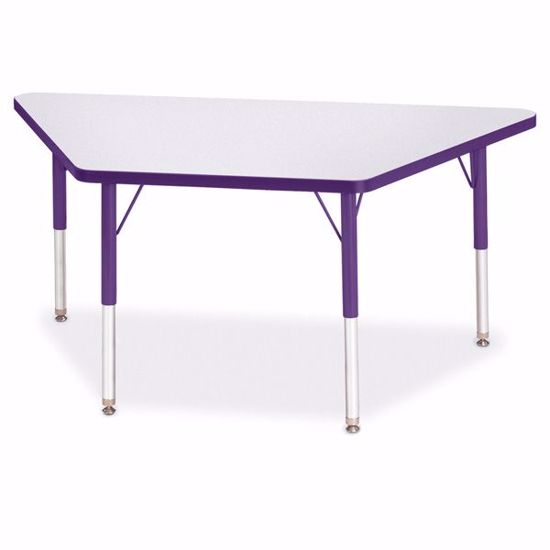 Picture of Berries® Trapezoid Activity Tables - 24" X 48", E-height - Gray/Purple/Purple