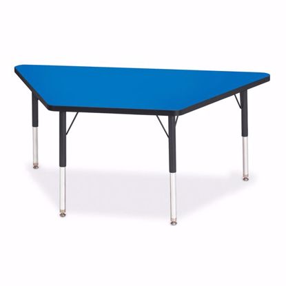 Picture of Berries® Trapezoid Activity Tables - 30" X 60", E-height - Blue/Black/Black