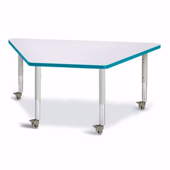 Picture of Berries® Trapezoid Activity Tables - 30" X 60", Mobile - Gray/Teal/Gray