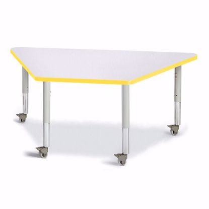 Picture of Berries® Trapezoid Activity Tables - 30" X 60", Mobile - Gray/Yellow/Gray