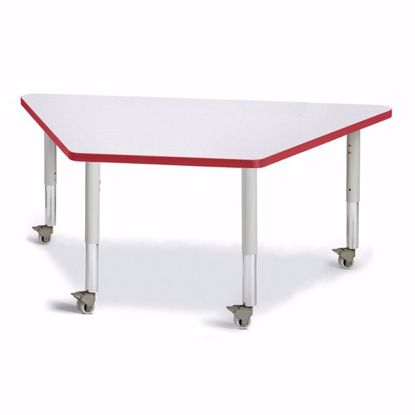 Picture of Berries® Trapezoid Activity Tables - 30" X 60", Mobile - Gray/Red/Gray