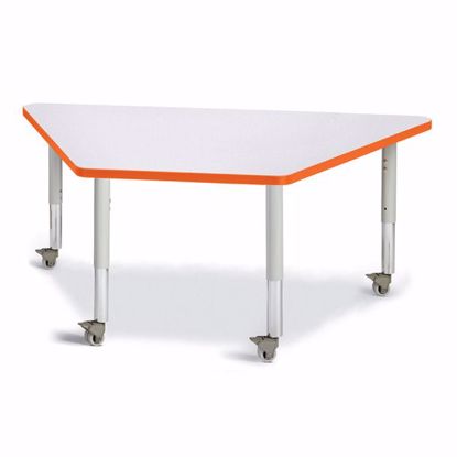 Picture of Berries® Trapezoid Activity Tables - 30" X 60", Mobile - Gray/Orange/Gray
