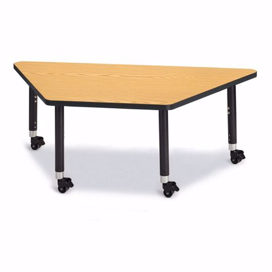 Picture of Berries® Trapezoid Activity Tables - 30" X 60", Mobile - Oak/Black/Black