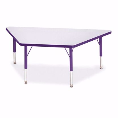 Picture of Berries® Trapezoid Activity Tables - 30" X 60", T-height - Gray/Purple/Purple