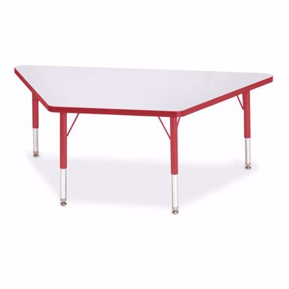 Picture of Berries® Trapezoid Activity Tables - 30" X 60", T-height - Gray/Red/Red