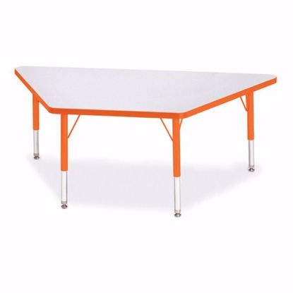 Picture of Berries® Trapezoid Activity Tables - 30" X 60", T-height - Gray/Orange/Orange