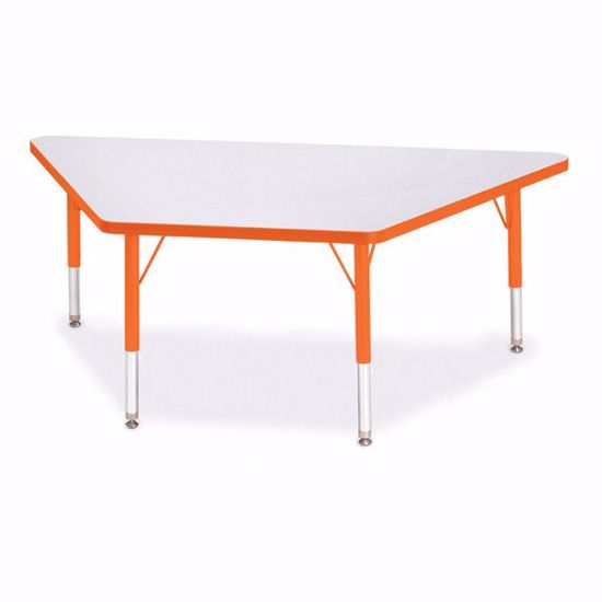 Picture of Berries® Trapezoid Activity Tables - 30" X 60", T-height - Gray/Orange/Orange