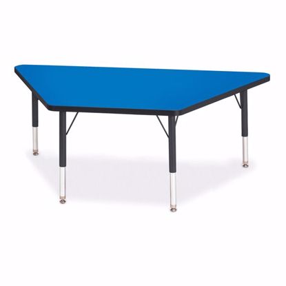 Picture of Berries® Trapezoid Activity Tables - 30" X 60", T-height - Blue/Black/Black