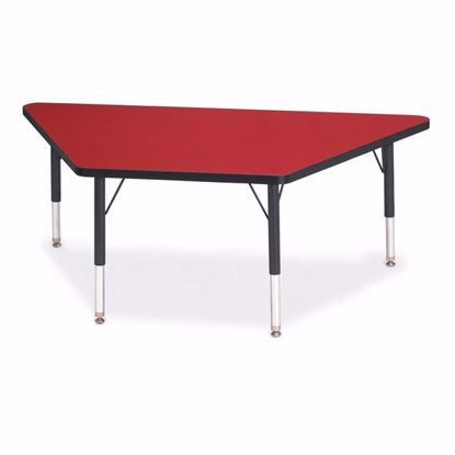 Picture of Berries® Trapezoid Activity Tables - 30" X 60", T-height - Red/Black/Black
