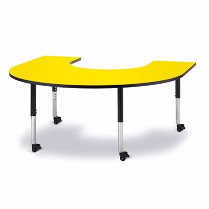 Picture of Berries® Horseshoe Activity Table - 66" X 60", Mobile - Yellow/Black/Black