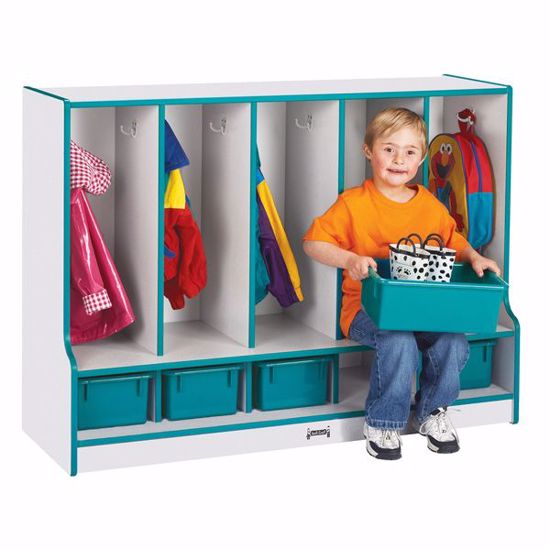 Picture of Rainbow Accents® Toddler 5 Section Coat Locker with Step -  with Trays - Navy