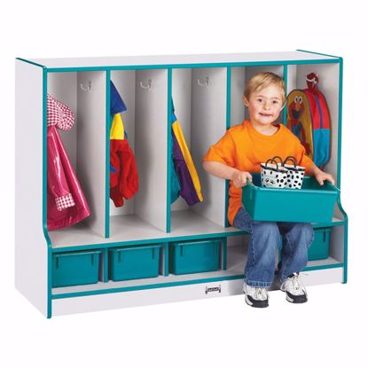 Picture of Rainbow Accents® Toddler 5 Section Coat Locker with Step -  with Trays - Green