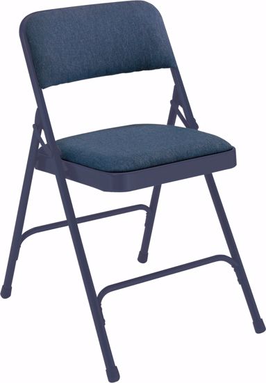 Picture of NPS® 2200 Series Deluxe Fabric Upholstered Double Hinge Premium Folding Chair, Imperial Blue Fabric/Char-Blue Frame (Pack of 4)