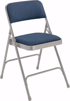 Picture of NPS® 2200 Series Deluxe Fabric Upholstered Double Hinge Premium Folding Chair, Imperial Blue Fabric/Grey Frame (Pack of 4)