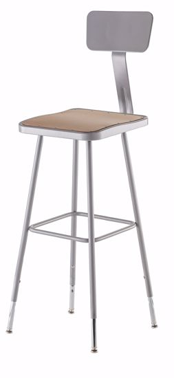 Picture of NPS® 32"-39" Height Adjustable Heavy Duty Square Seat Steel Stool With Backrest, Grey