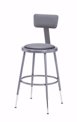 Picture of NPS® 19"-27" Height Adjustable Heavy Duty Vinyl Padded Steel Stool With Backrest, Grey