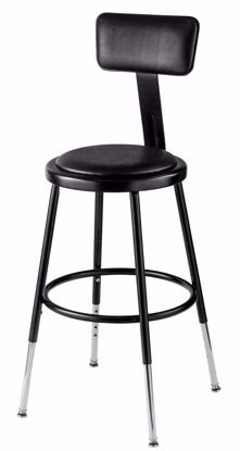 Picture of NPS® 19"-27" Height Adjustable Heavy Duty Vinyl Padded Steel Stool With Backrest, Black