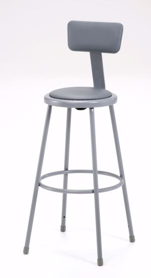 Picture of NPS® 30"Heavy Duty Vinyl Padded Steel Stool With Backrest, Grey