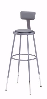 Picture of NPS® 32"-39" Height Adjustable Heavy Duty Vinyl Padded Steel Stool With Backrest, Grey