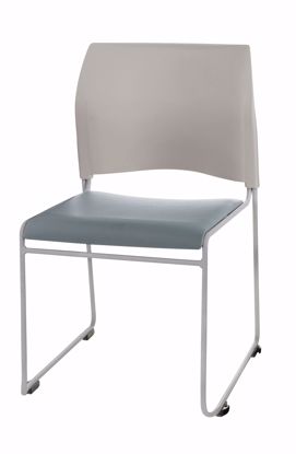 Picture of NPS® Cafetorium Plush Vinyl Stack Chair, Blue/Grey