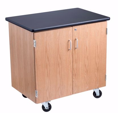 Picture of NPS® Mobile Science Cabinet With High Pressure Laminate Top, Black Top & Light Oak Frame