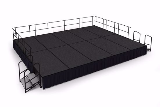 Picture of NPS® 16' x 20' Stage Package, 24" Height, Blue Carpet, Shirred Pleat Black Skirting