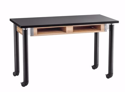 Picture of NPS® Height Adjustable Science Lab Table With Book Compartments and Caster Legs, 24" X 48", Chemical Resistant Top and Black Legs