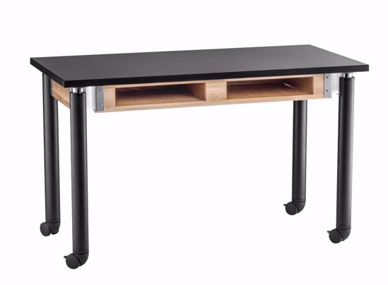 Picture of NPS® Height Adjustable Science Lab Table With Book Compartments and Caster Legs, 24" X 48", Chemical Resistant Top and Black Legs