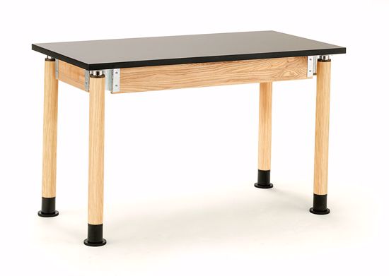 Picture of NPS® Height Adjustable  Science Lab Table, 24" X 48", Chemical Resistant Top and Oak Legs