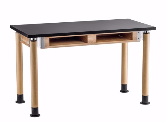 Picture of NPS® Height Adjustable Science Lab Table With Book Compartments, 24" X 48", Chemical Resistant Top and Oak Legs