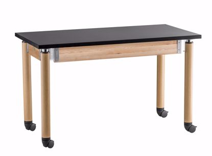 Picture of NPS® Height Adjustable Science Lab Table With Caster Legs, 24" X 48", Chemical Resistant Top and Oak Legs