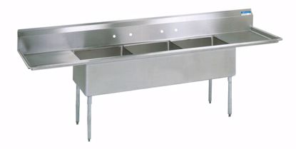 Picture of THREE COMPARTMENT SINK, BOWL SIZE: 20"LX20"WX14"D, UNIT SIZE: 108"X25-13/16", (2)24" DRAINBOARDS