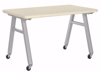 Picture of A-Frame Table, Mobile, Metal Frame, Frame Color-White , 36in High  x 48in Wide x 48in Deep, 1.25 PLam Top, Black