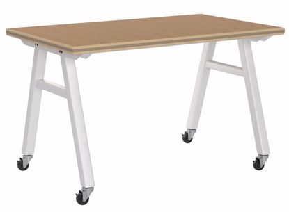 Picture of A-Frame Table, Mobile, Metal Frame, Frame Color-Silver , 30in High  x 60in Wide x 36in Deep, 1.75 Rock Maple