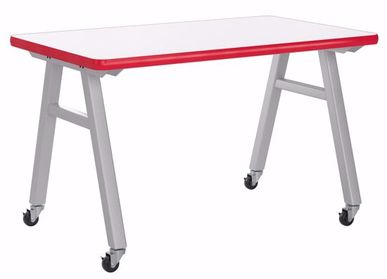 Picture of A-Frame Table, Mobile, Metal Frame, Frame Color-Silver , 30in High  x 72in Wide x 42in Deep, 1.25 PLam Top, Black